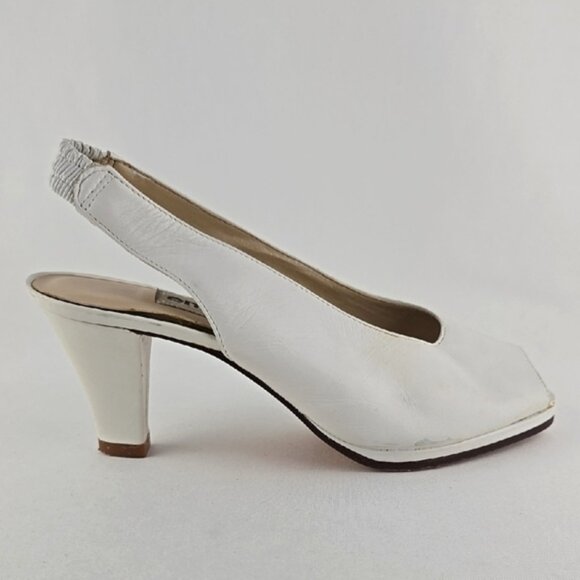 Enzo Angiolini Women's White Leather Slingback Peep Toe Heeled Shoes Size 6B - Picture 1 of 16